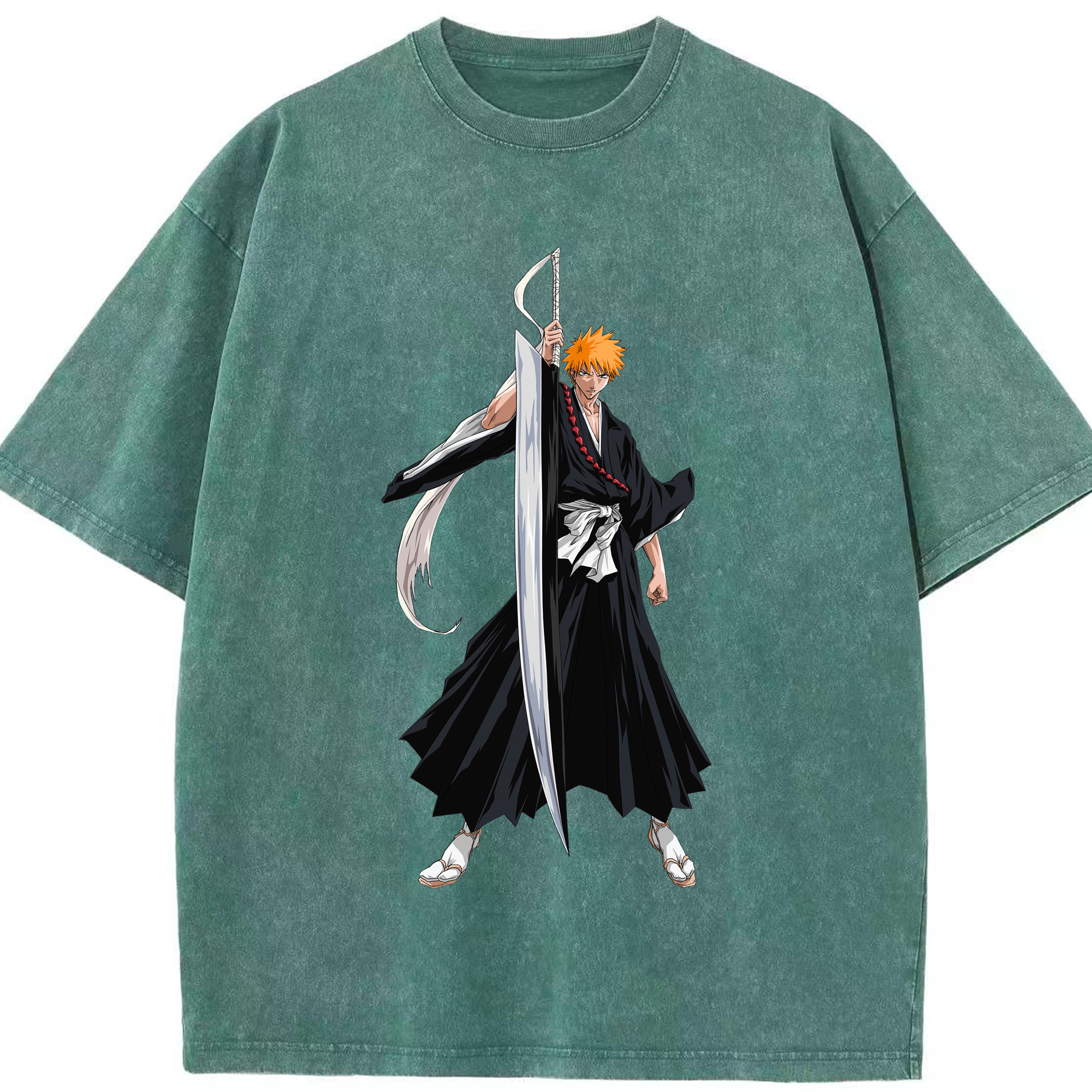 （画像用） ブリーチ 黒崎一護（くろさき いちご）BLEACH Kurosaki Ichigo 綿100% ヴィンテージ風 半袖Tシャツ（フロントプリント）